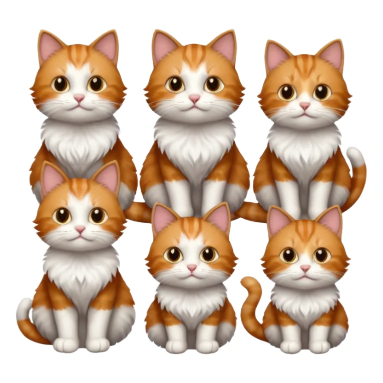 6 cats: 1 small ginger and white, 1 small brown tabby and white, 1 small grey and white, 1 big grey and white, 1 mostly grey with white paws and small white patch on chest and 1 calico sticker