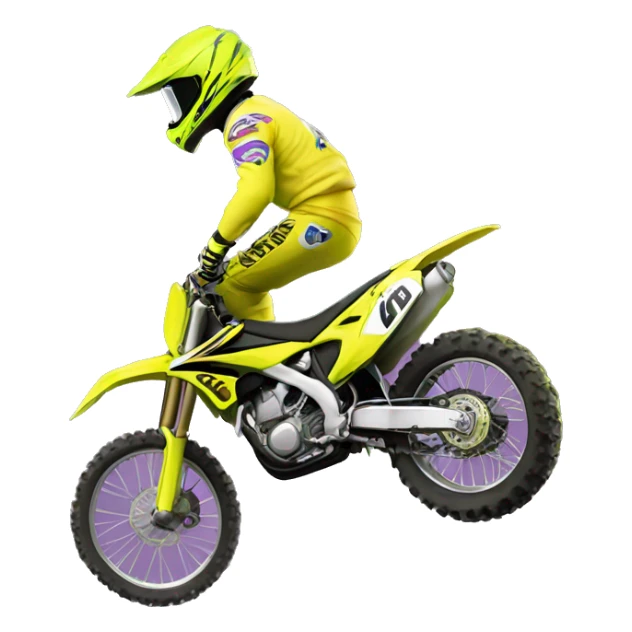 Motocross rider with yellow Fluor motorcycle flying over the jump  sticker