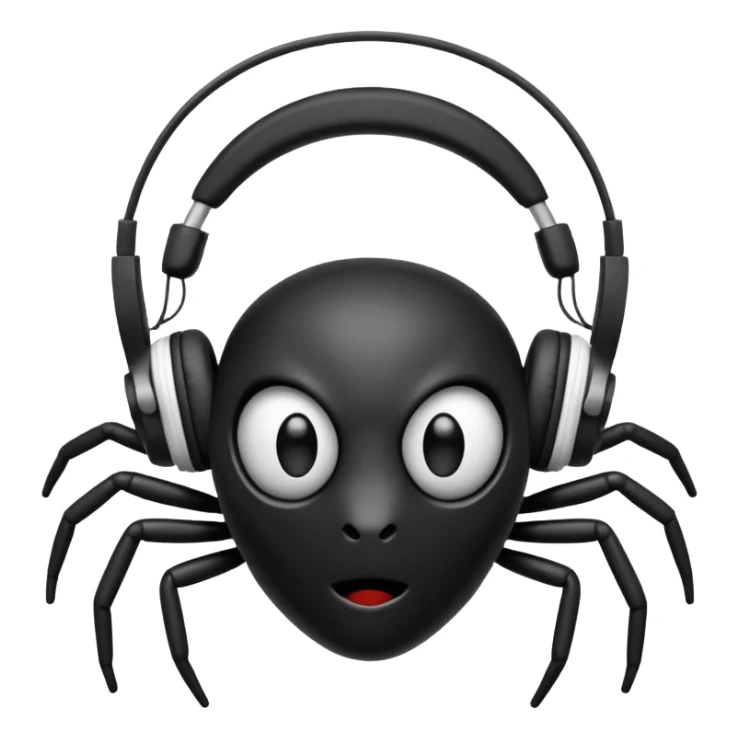 A black spider with white headphones sticker