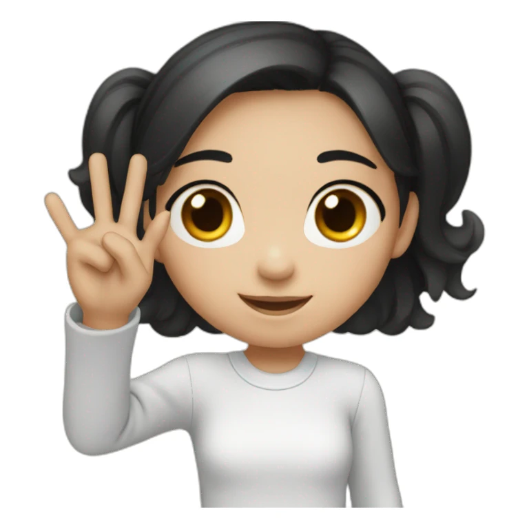 Small white skin black haired girl showing 3 fingers sticker