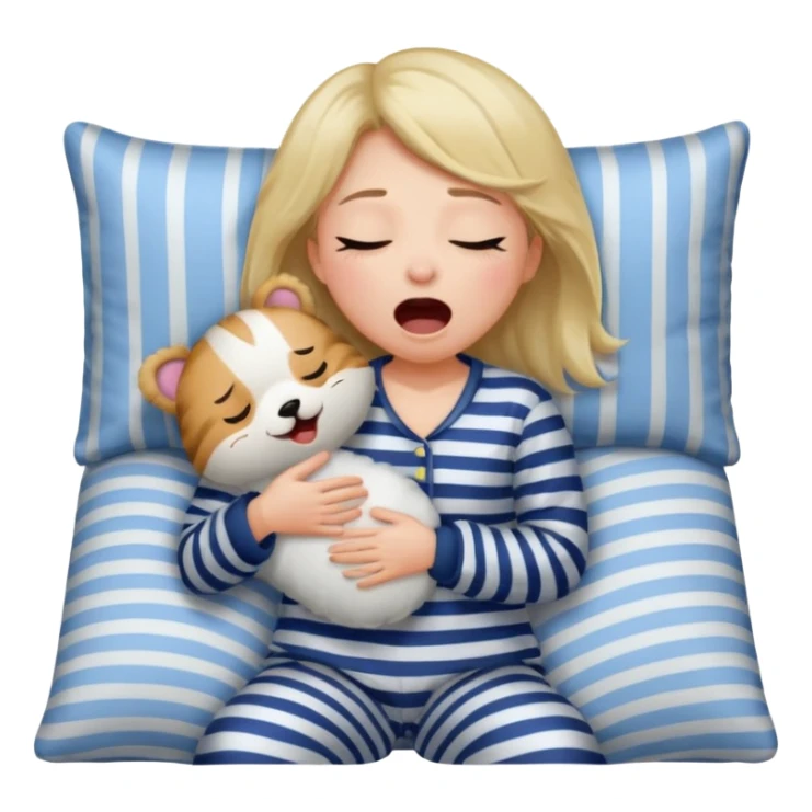 {
      "type": "human",
      "look": "girl in striped pyjamas, yawning, holding pillow",
      "description": "a sleepy girl in striped pyjamas yawning while holding a pillow"
    } sticker