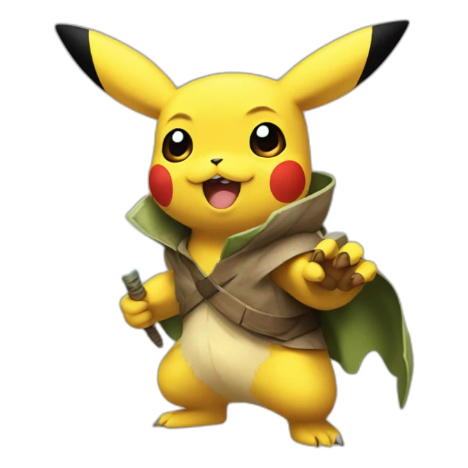 pikachu with the face of yoda and wolverine claws sticker