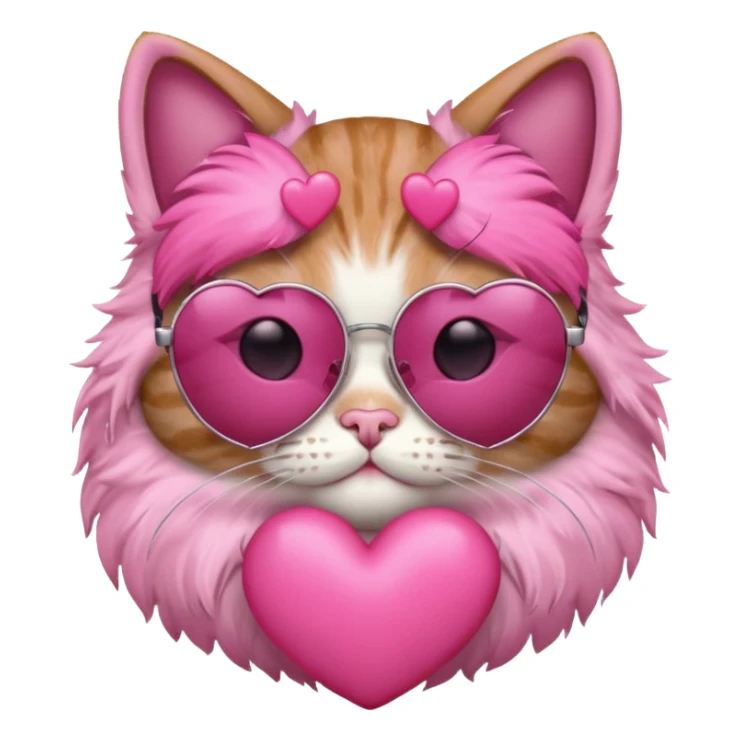 Cat with sunglasses holding a pink heart  sticker
