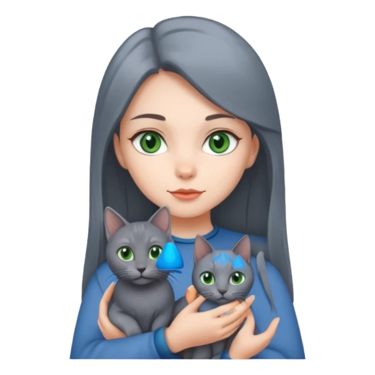 girl holding a russian blue cat with green eyes sticker