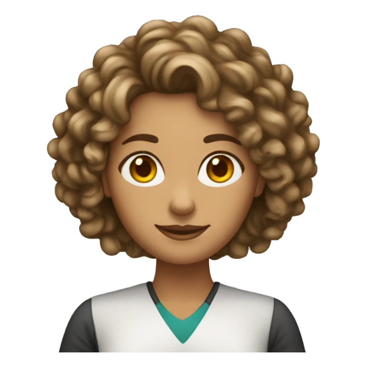 female long curly hair, tanned skin teacher sticker