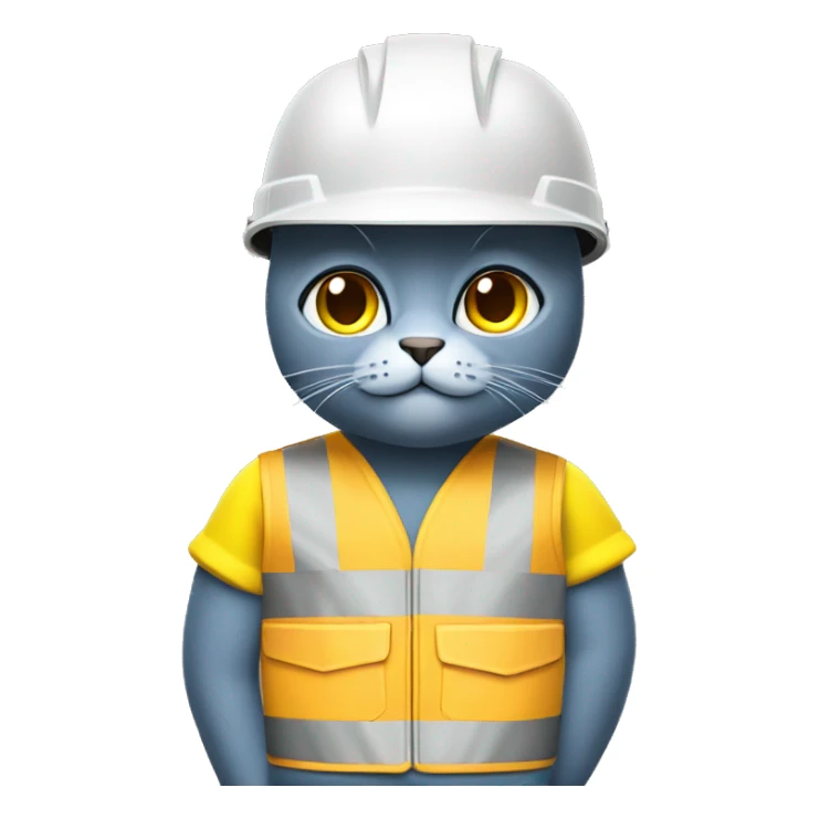 gray-cat blue eyes with yellow construction helmet and vest tools sticker