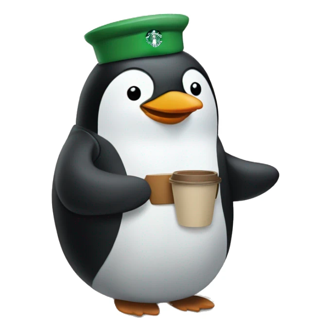 Penguin dressed as a Starbucks barista sticker