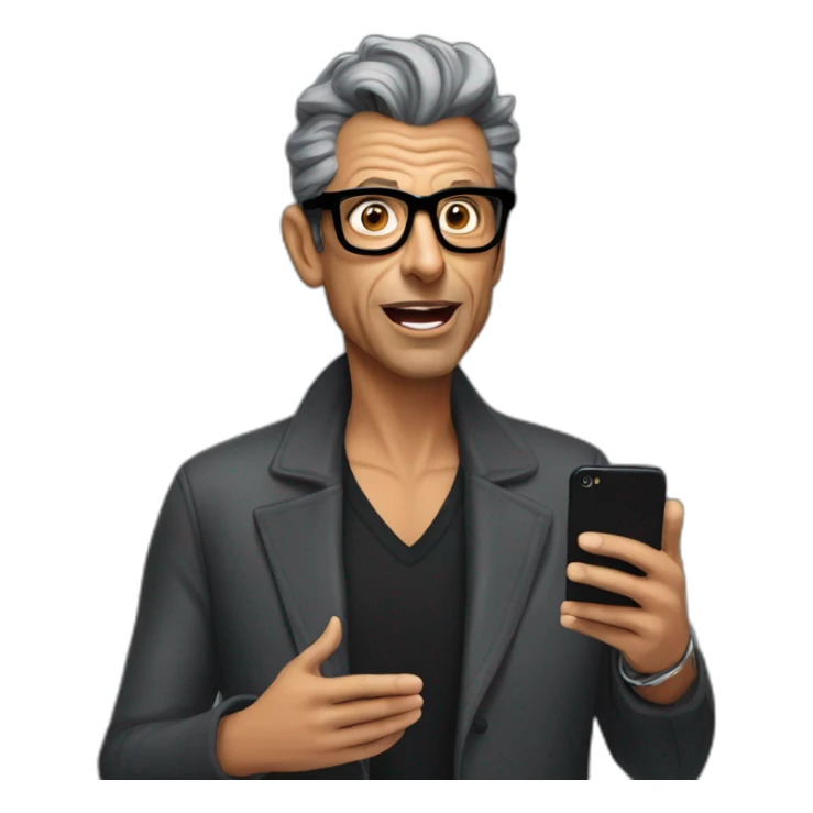 jeff goldblum with dark glasses in his hands and surprised face sticker