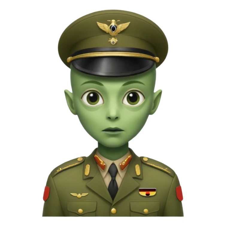 alien, wearing deutch soldier custome, half body sticker