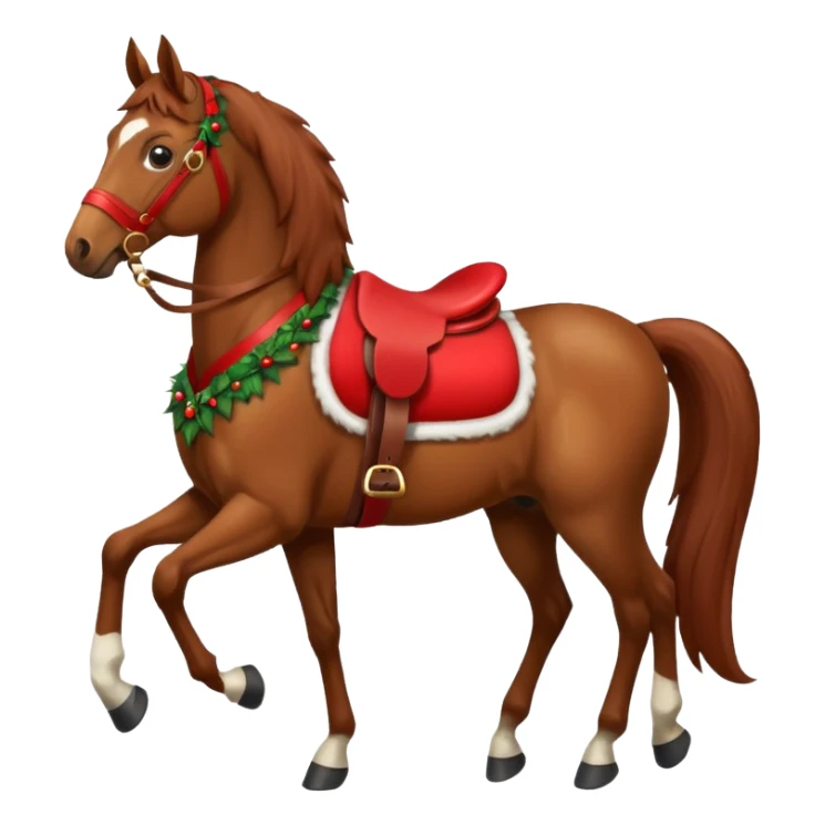 christmas brown horse with a red saddle sticker