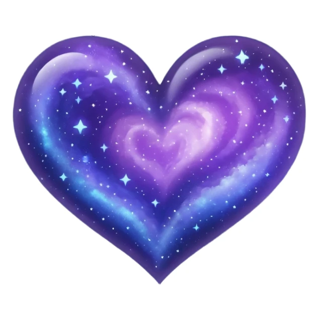 a heart shape with a night sky galaxy texture, sparkling stars, deep blues and purples sticker