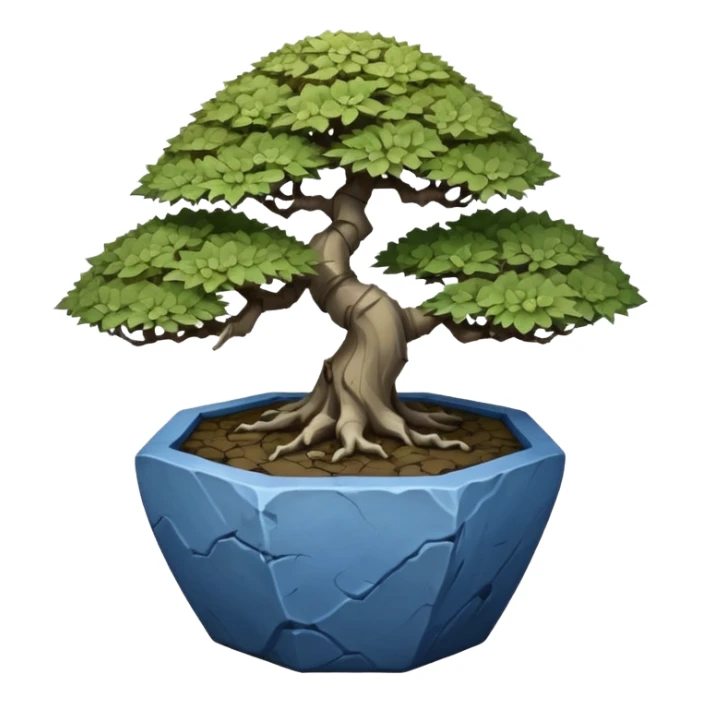 Korean very old broken Stone Age rocky35-sided polyhedron-shaped shallow dark moss rough bark blue maple tree bonsai pot sticker