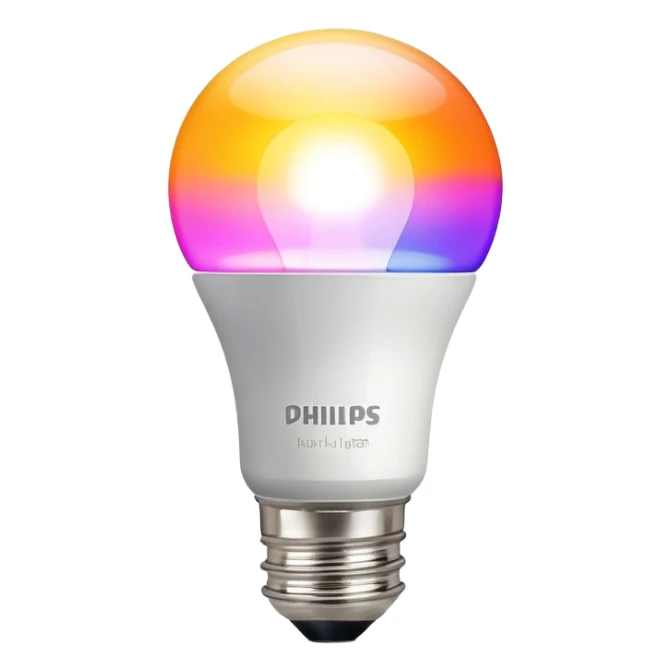 A Philips Hue smart light bulb with color spectrum visible inside the bulb sticker