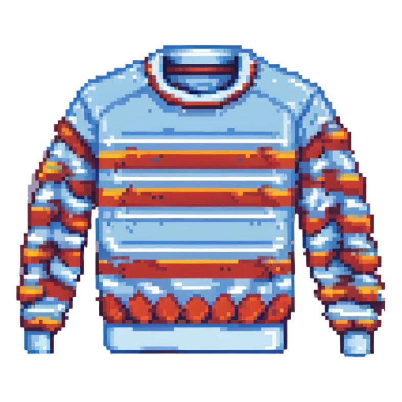 sweater with blue and red horizontal stripes, pixel art style sticker