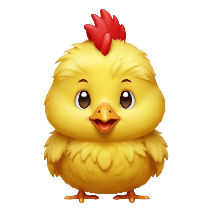 Cinematic Comical Yellow Baby Chicken Portrait Emoji, Head tilted dramatically with an exaggeratedly amused expression, featuring a striking, fluffy yellow downy coat with a tiny quirky red comb, wide, expressive beady eyes filled with playful disbelief, Simplified yet hilariously expressive features, highly detailed, glowing with a slightly sassy glow, high shine, dramatic yet playful, stylized with an air of cheeky mischief, bright and endearing, soft glowing outline, capturing the essence of a spirited and over-the-top chick, so meme-worthy it feels like it could peep its way into internet fame instantly! sticker