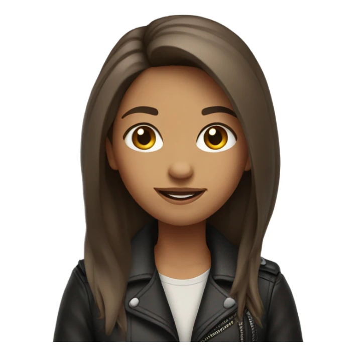 girl in leather jacket with long hair and soft smile sticker