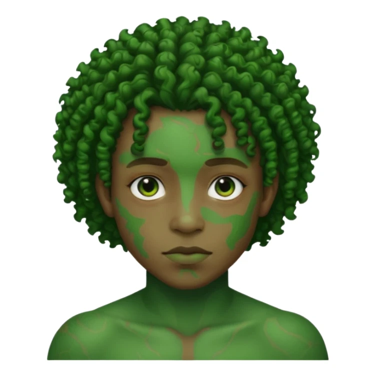Faça um personagem negro com cicatrizes no rosto deixe o cabelo crespo e a pele verde sticker