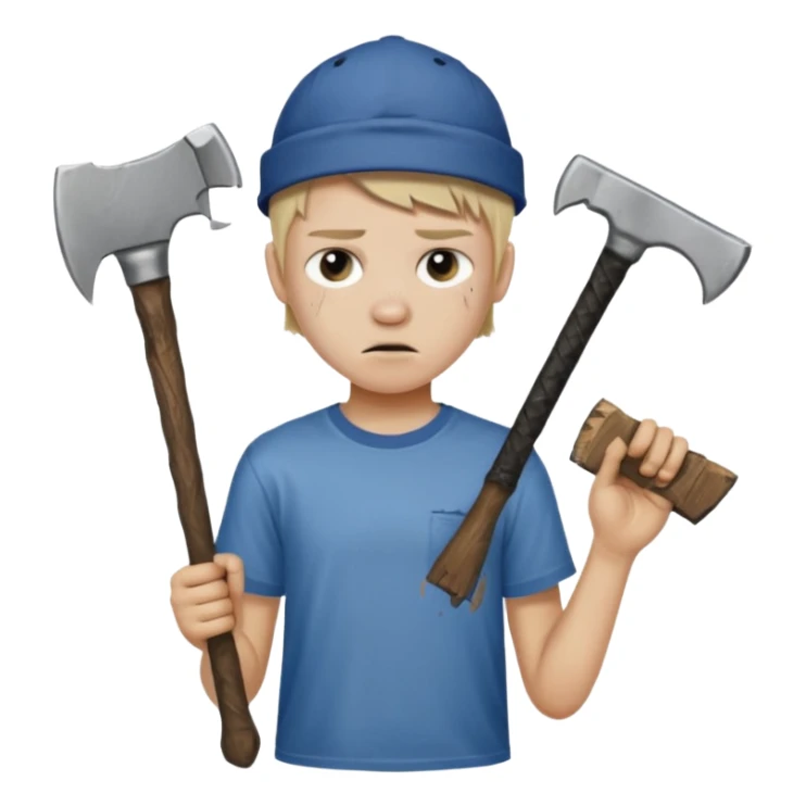 13 y/o Brian robeson at the beginning of Hatchet
distressed, has hatchet sticker