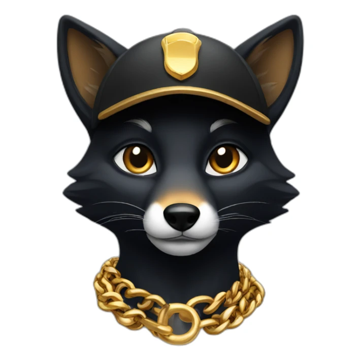 black fox wearing a cap and a gold chain sticker