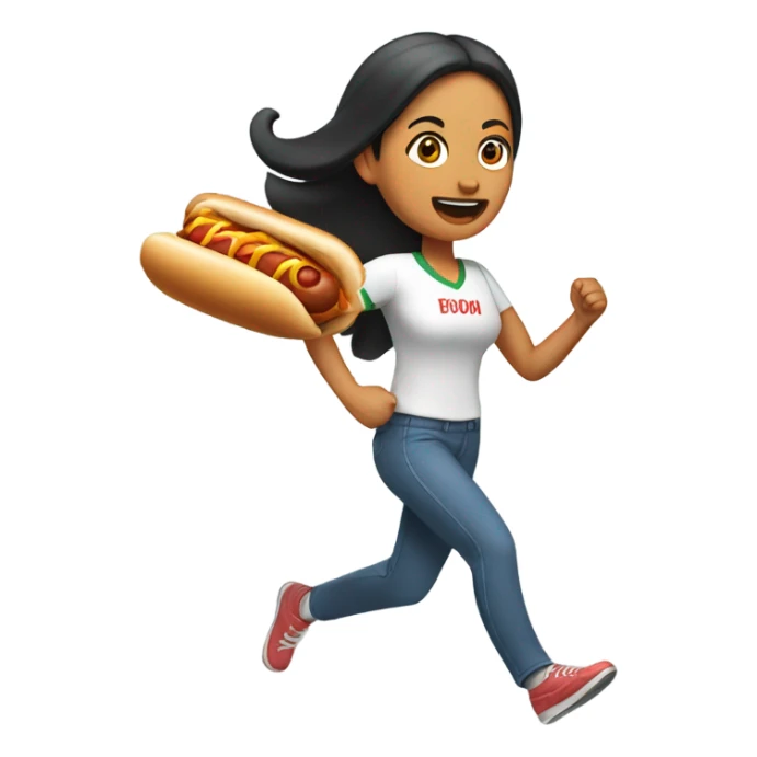 Mexican woman running with a hotdog  sticker