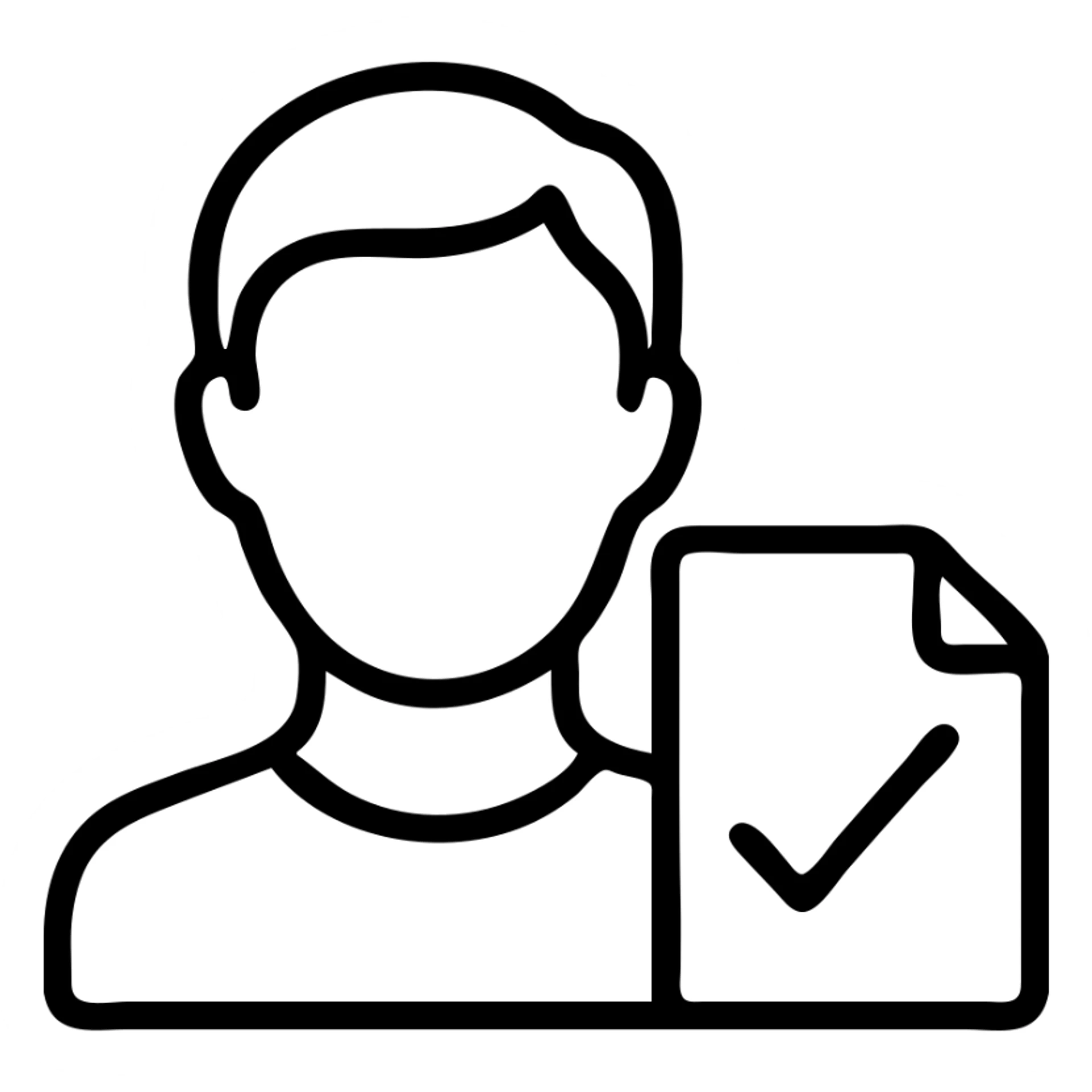 modern professional icon of portrait rights with stylized face outline and checkmark or document overlay, monochrome palette, clear and easy to recognize sticker