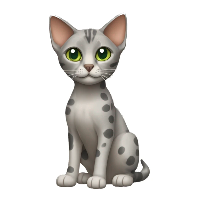 Short-haired oriental cat ,full body , grey coat with spots , green eyes , terracotta nuzzle sticker