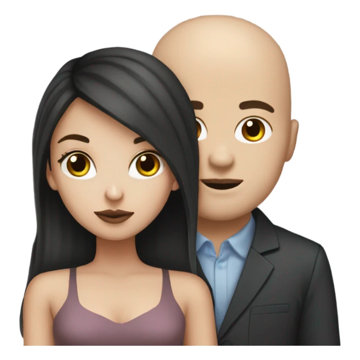 White girl dark hair kissing bald black man sticker
