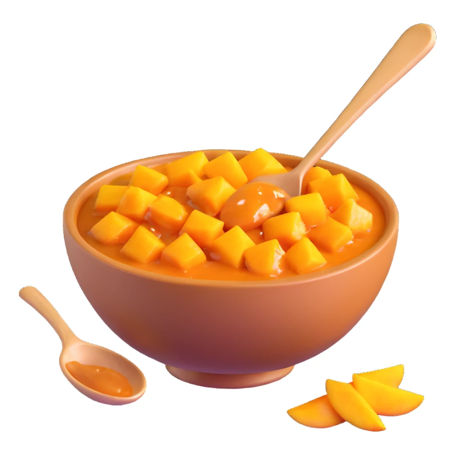 realistic 3D bowl of mango chutney with spoon sticker