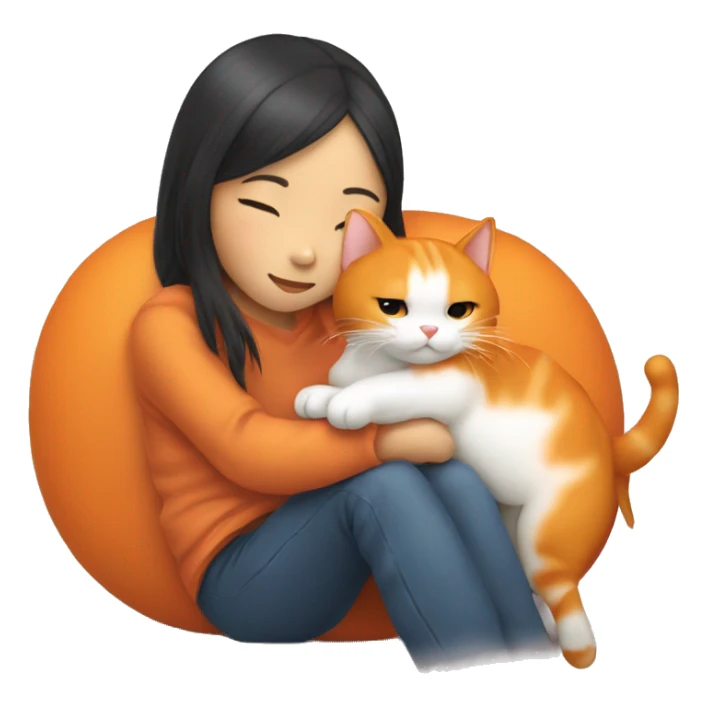 Asiat girl cuddling her orange cat sticker