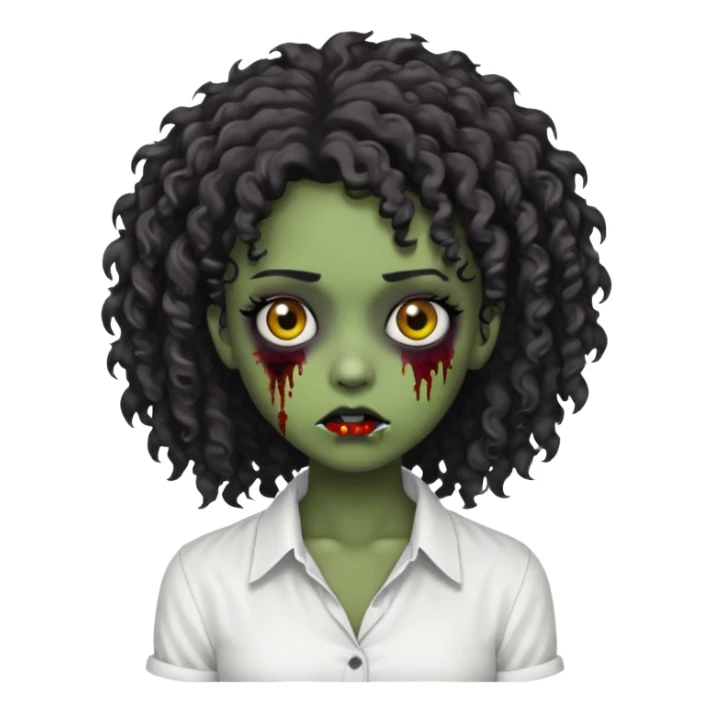 a curly haired emo zombie with a white blouse and dark skin sticker