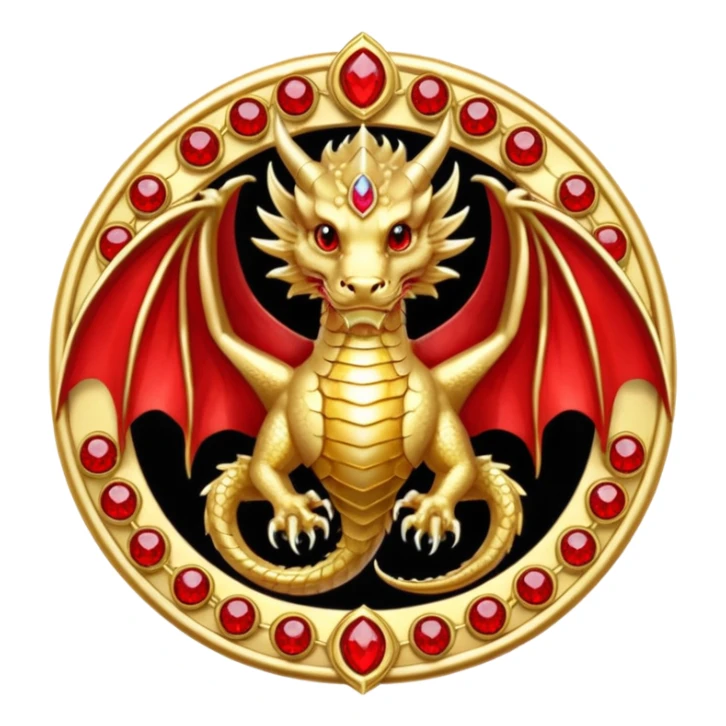 Golden Dragon with wings crest/brosch in a circle with red gems sticker