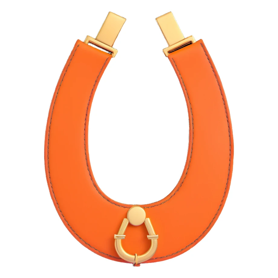 horseshoe, 3D, Hermès orange leather, gold accents, luxury, no text sticker