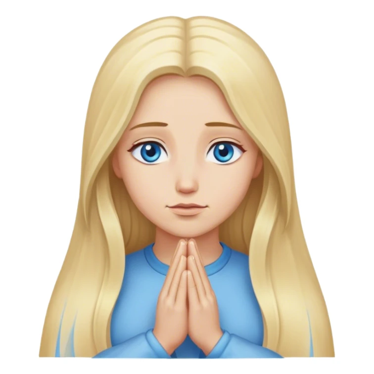 Cinematic realistic blonde with long hair, blue eyes prays sticker