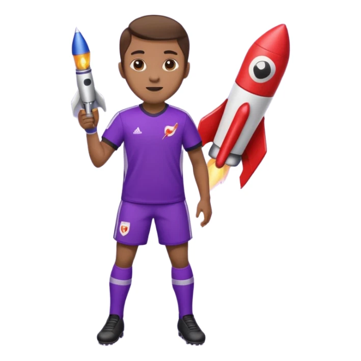 Soccer player in purple kit holding a rocket sticker
