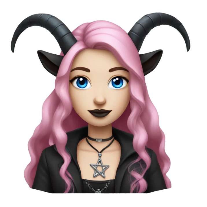 gothic pink female with goat horns blue eyes pentagram sticker