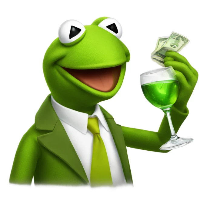 Kermit the frog throwing money and drinking booze sticker