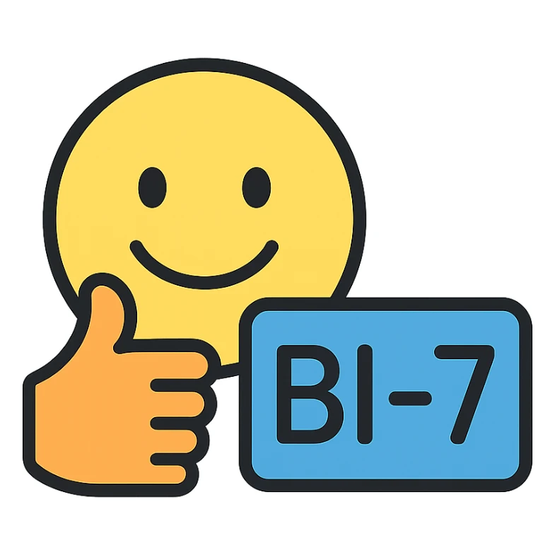 smiling face giving a thumbs up with the text 'BI-7' sticker