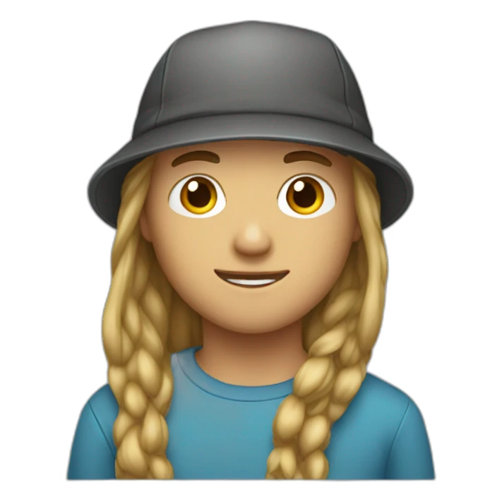 Teenager boy with long hair and a cap sticker