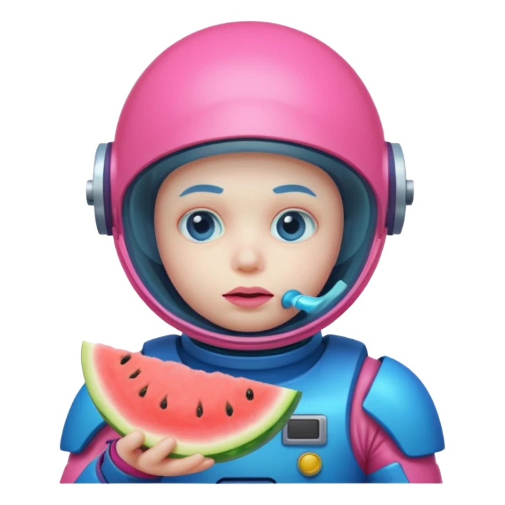 Neon pink and blue spaceman eating melon looking suspicious sticker