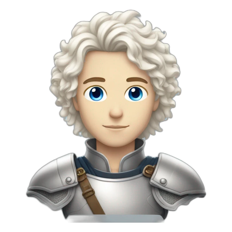 white androgynous guy white long curly hair armor blue eyes sticker