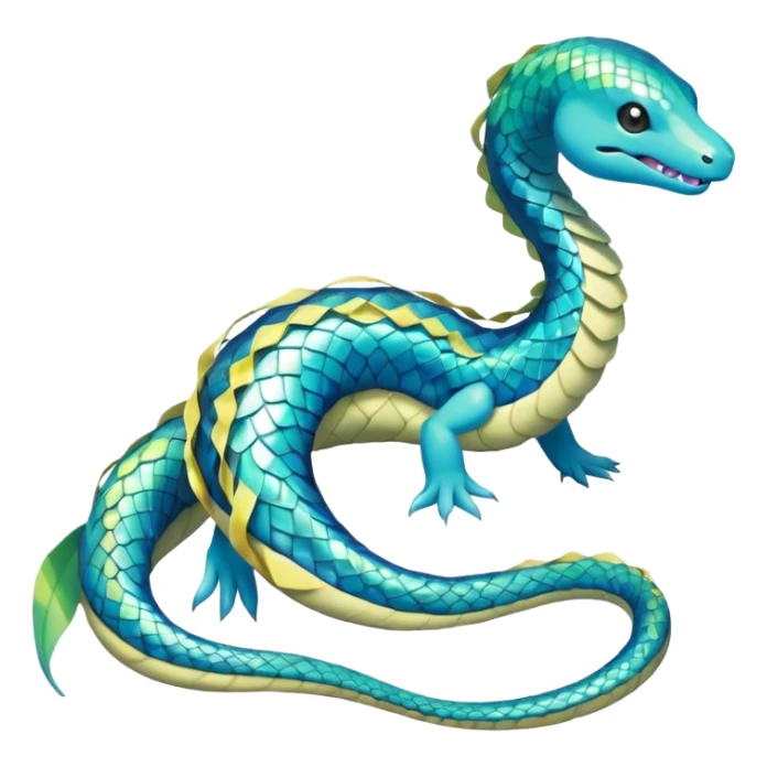 Sleek Serpentine Aquatic Ribbon-bodied Elegant Pokémon-Fakémon-Digimon-Creature, (full body) sticker