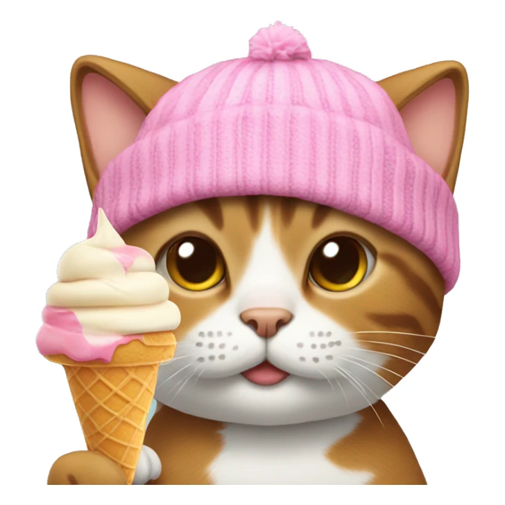 Cat wearing beanie with ice cream sticker