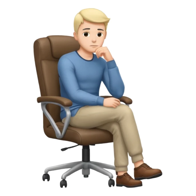 guy imitating thinker statue pose but with casual clothes and sitting in a office chair sticker