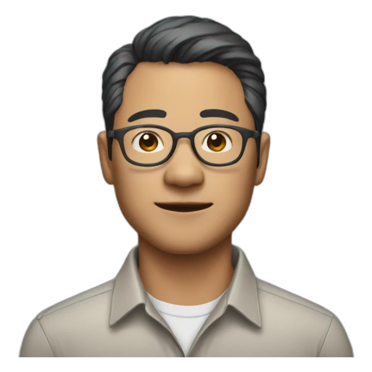 40 yr old chinese man with clear aviator glasses in a button down office shirt sticker