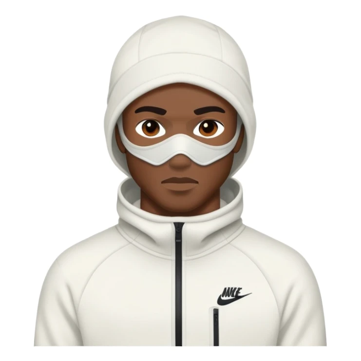 Black man with a ski mask on wearing a nike tech fleece sticker
