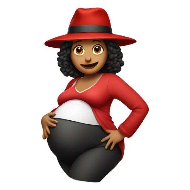 pregnant woman with a huge belly, wearing a red hat sticker
