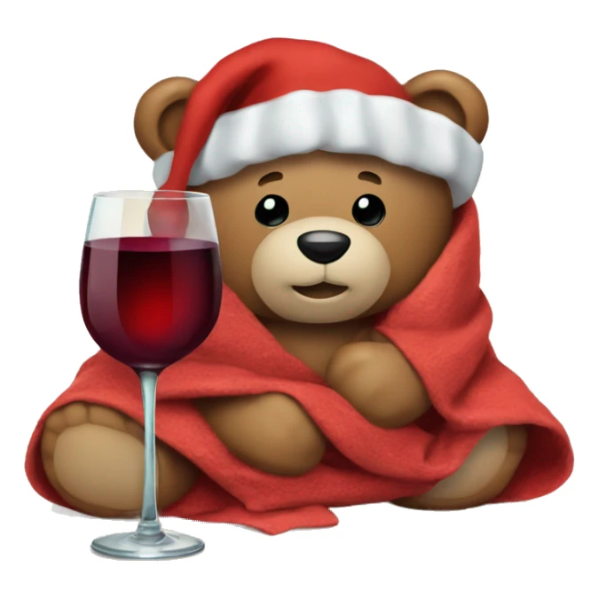 a Christmas teddy happy bear wrapped in a blanket with glass wine sticker