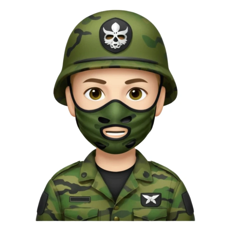 Soldier with green camo uniform and black mask sticker