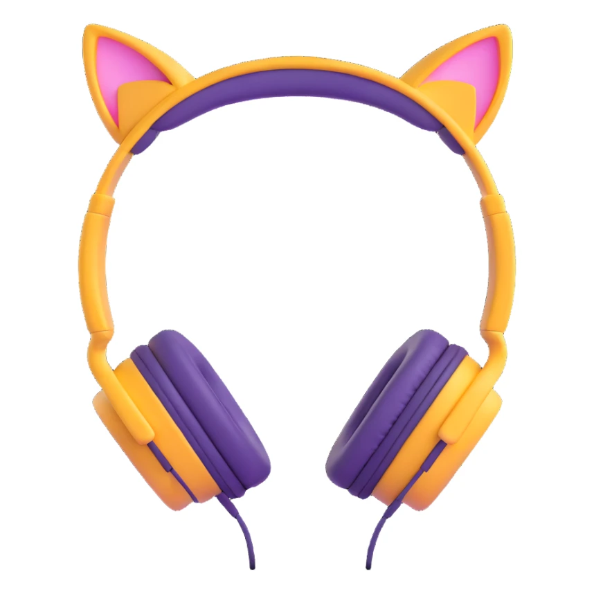 cat ear headphones, pastel goth colors, 3D emoji style sticker