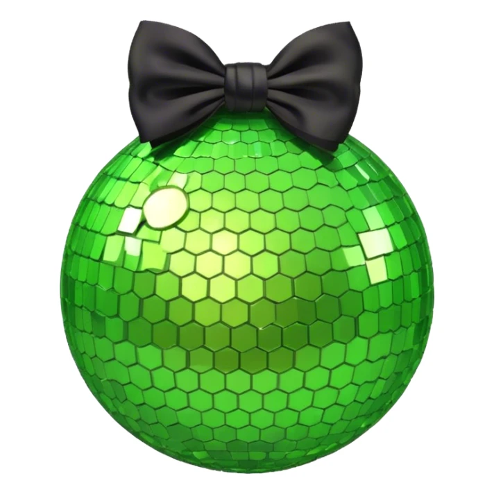 lime green sparkly disco ball with black bow sticker